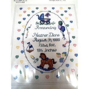 RARE Hearts Birth Record Cross-Stitch Chart #K7-408 By The Design Connection